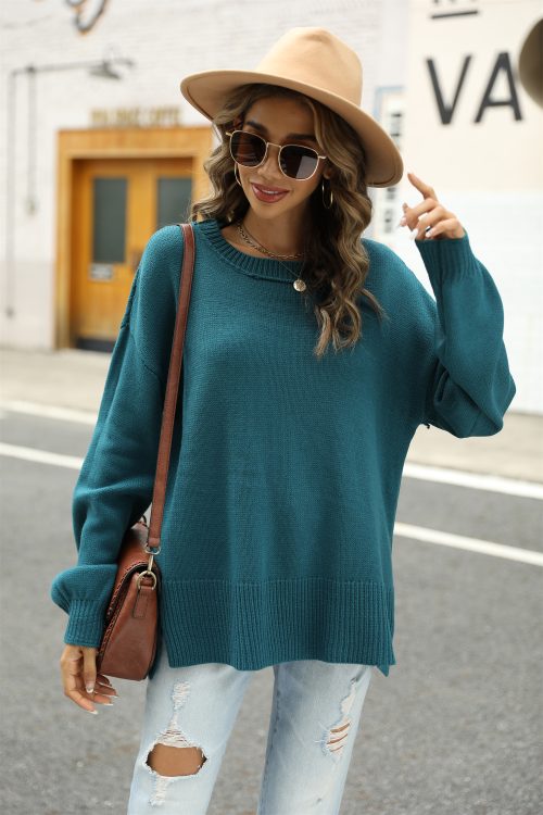 Irregular Asymmetric Slit Hem Sweater