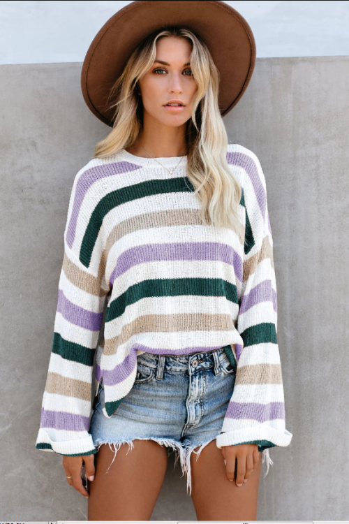 Plus Size Striped Knit Sweater