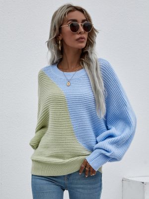 Color-Block Batwing Sleeve Knit Sweat...