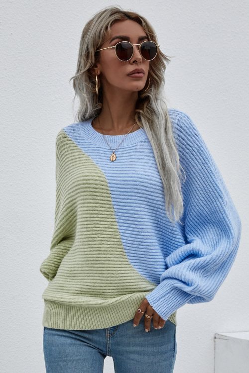 Color-Block Batwing Sleeve Knit Sweat...