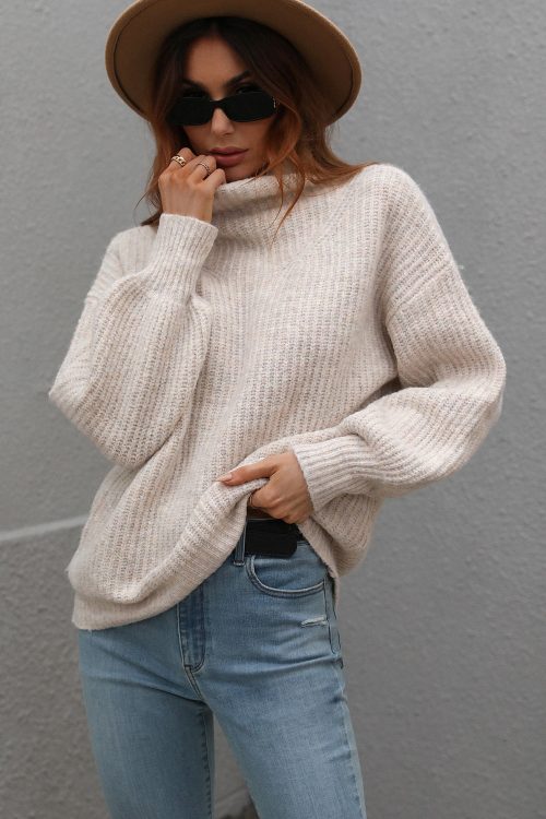 Solid Color Turtleneck Pullover Sweater