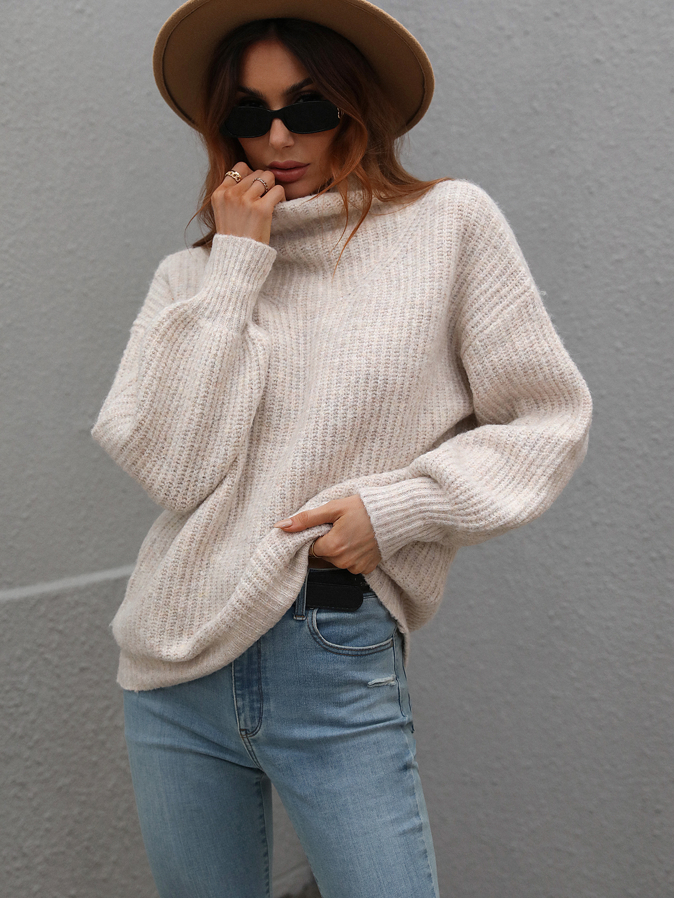 Solid Color Turtleneck Pullover Sweater