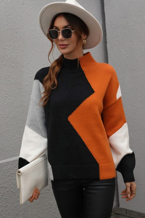 Loose Color-Block Crew Neck Sweater