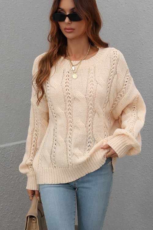 Twisted String Plus Size Round Neck Sweater