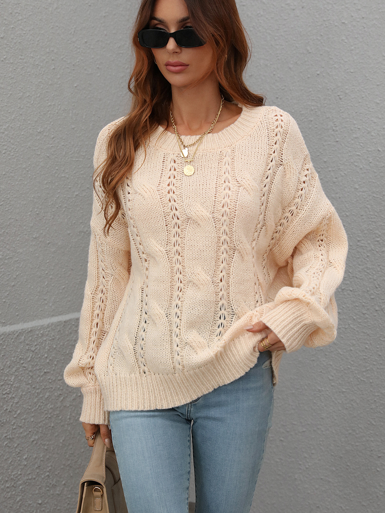 Twisted String Plus Size Round Neck Sweater