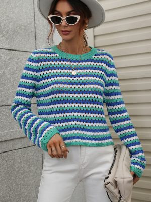 Striped Round Neck Pullover Sweater