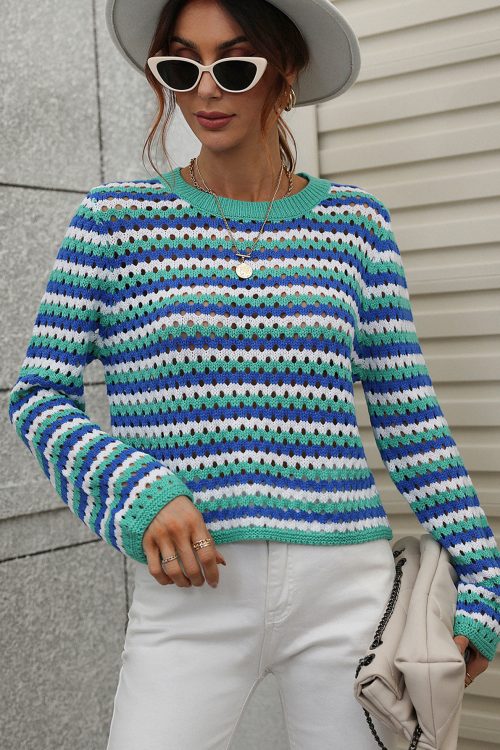 Striped Round Neck Pullover Sweater