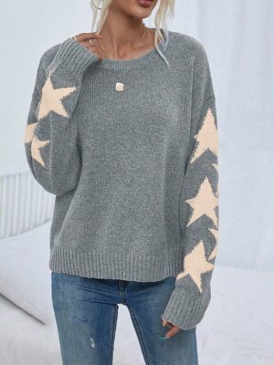 Jacquard Round Neck Pullover Sweater