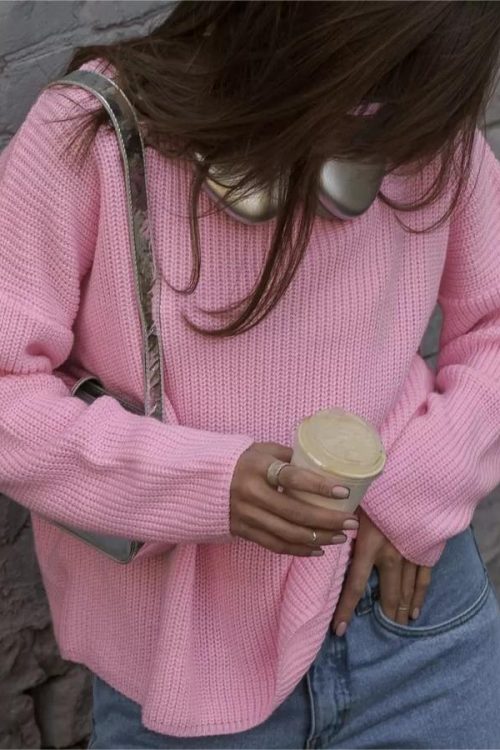 Solid Color Round Neck Loose Pullover Sweater