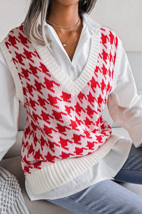 Women’s V-Neck Houndstooth Vest...