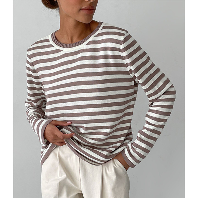 Retro Striped Round Neck Knit Sweater