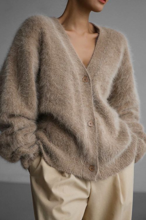 Knitted V-Neck Sweater Cardigan for W...