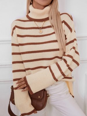 Collared Striped Office Pullover Swea...