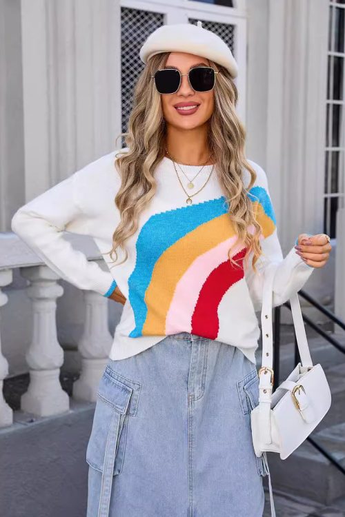 Rainbow Stripe Stitching Sweater