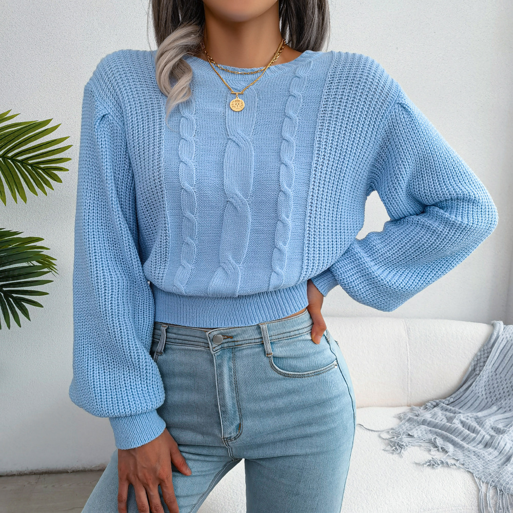 Twist Lantern Sleeve Waist Trimming Sweater