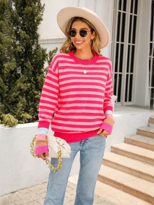 Patchwork Sleeve Casual Pullover Swea...