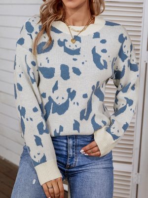 Contrast Color Animal Pattern Sweater