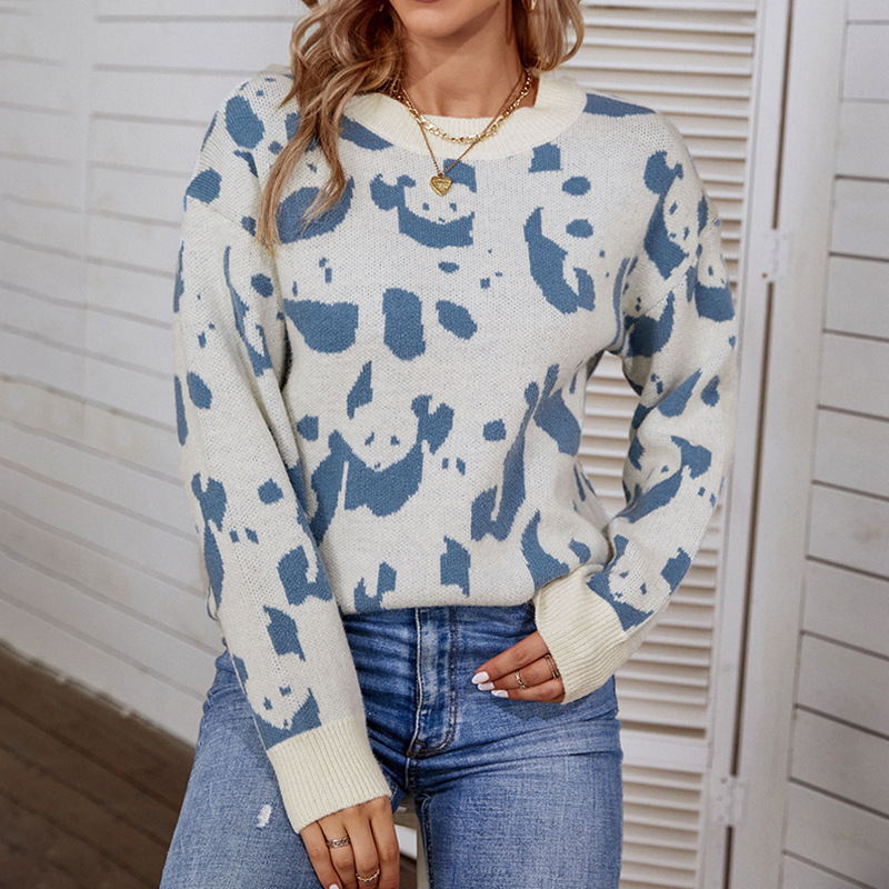 Contrast Color Animal Pattern Sweater