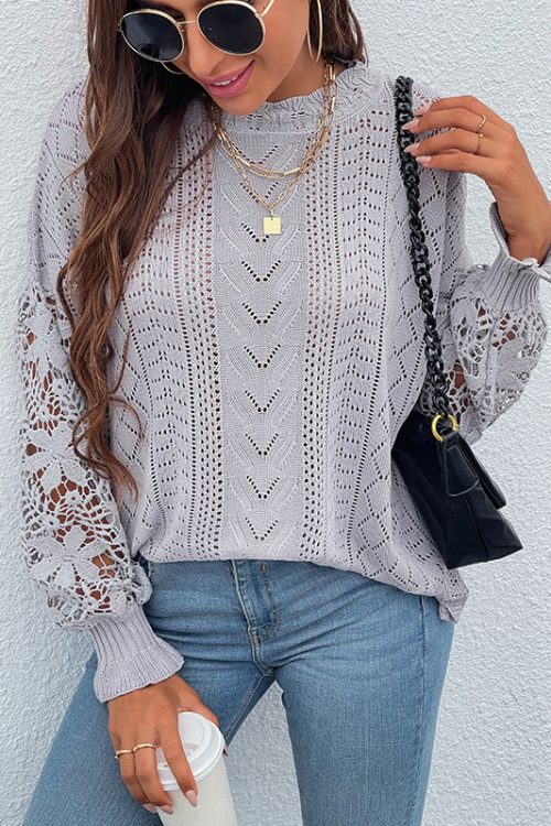 Lace Splicing Hollow Out Knit Sweater