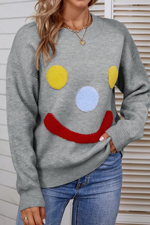 Smiley Face Round Neck Pullover Sweater