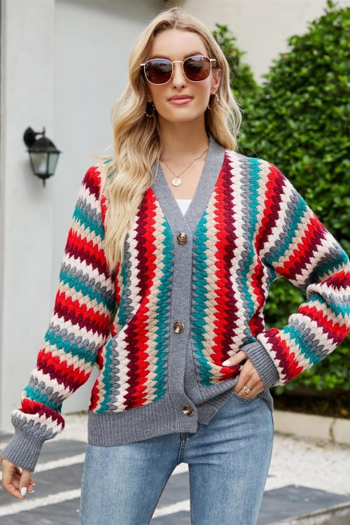 Striped Single-Breasted Knit Sweater