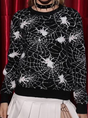 Black Spider Jacquard Halloween Sweat...