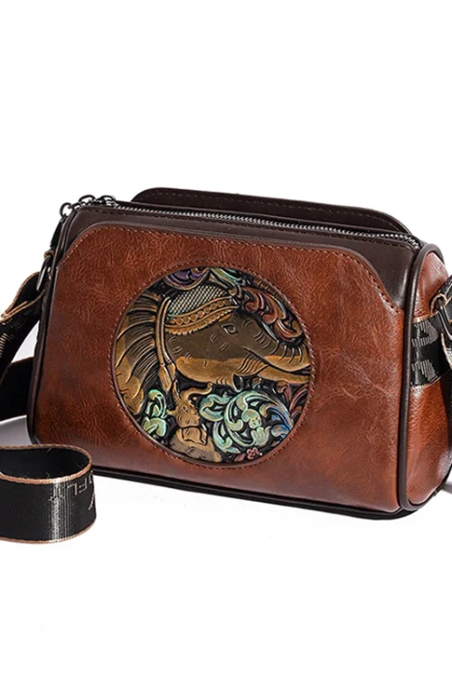 Elephant Design Leather Shoulder Bag ...