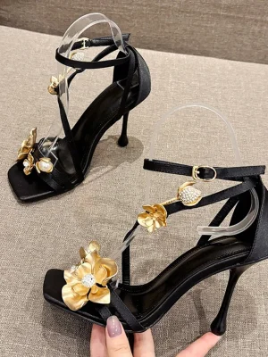 Gold Metal Flower Sandals – Wom...