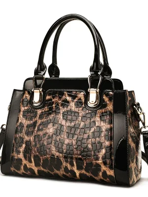 Leopard Pattern Cowhide Women’s Handbag – Genuine Leather, Large Capacity, Shoulder & Crossbody Bag