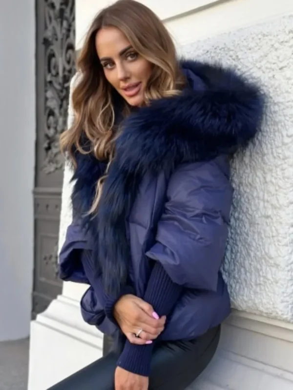 2024 Oversized Down Puffer Coat with Fox Fur Hood - Image 2