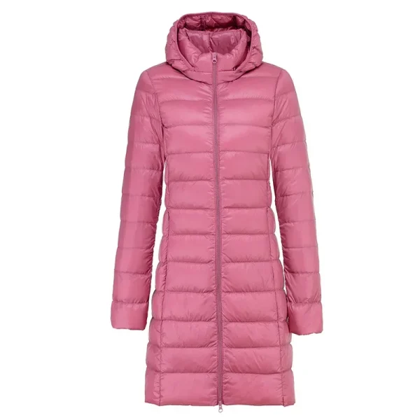 2024 Plus Size Women's Long Puffer Jacket – Ultra Lightweight, Packable, with Detachable Hood