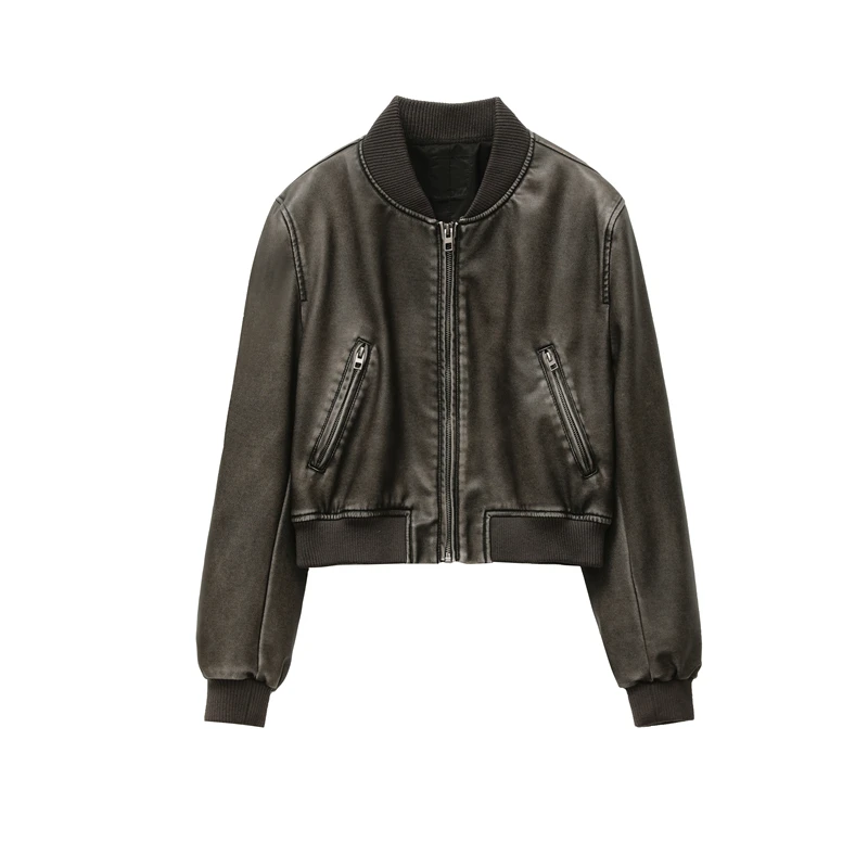 Women’s 2024  Vintage Imitation Leather Bomber Jacket – Chic & Timeless