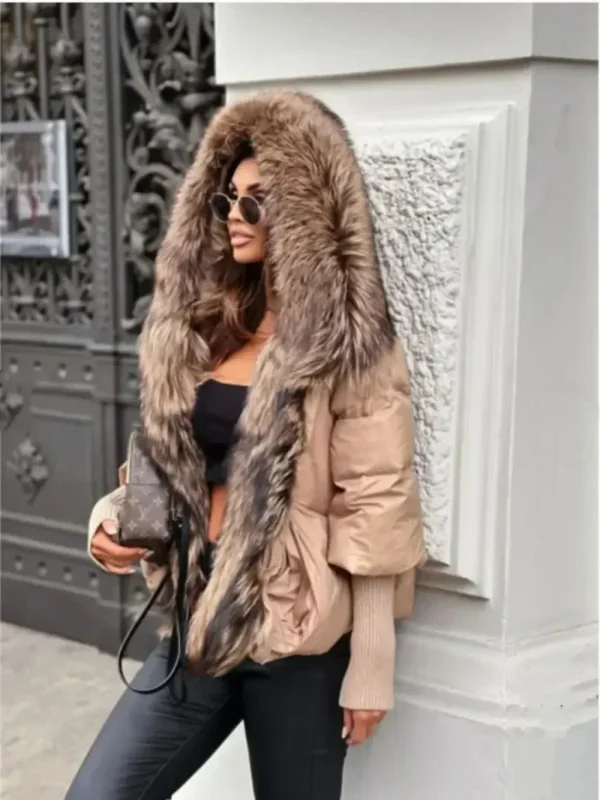 2024 Oversized Down Puffer Coat with Fox Fur Hood - Image 3