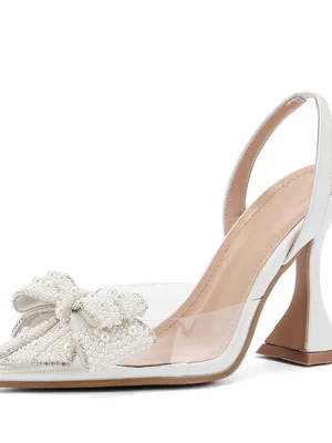 Fashion White Pearl Bow Pumps –...