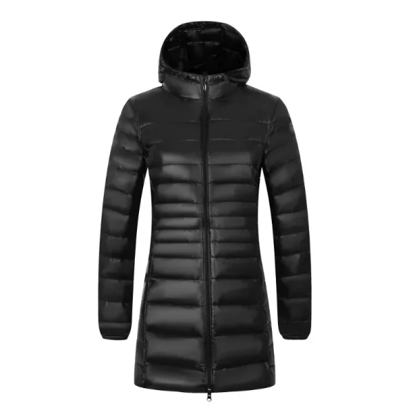 12-Color Women's Long Down Jacket - Warm, Lightweight, Hooded, with Portable Storage Bag - Image 3