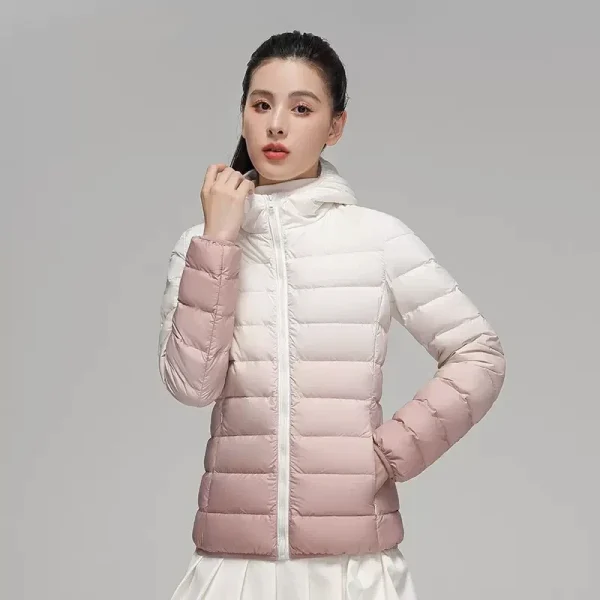 2024 Women's Gradient Puffer Jacket – Hooded, Slim Fit, Ultra Lightweight & Warm - Image 3