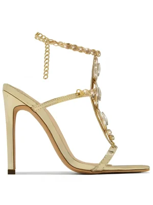 Summer Crystal Chain Ankle Strap Sand...