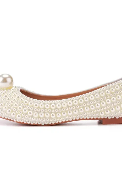 Flat Pointed Pearl Bridal Pumps &#821...