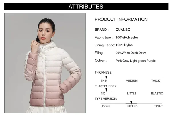 2024 Women's Gradient Puffer Jacket – Hooded, Slim Fit, Ultra Lightweight & Warm - Image 7