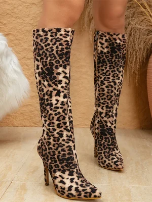 Sexy Leopard Print Knee-High Boots &#...