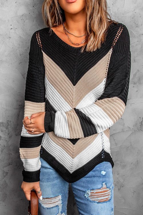 Color Matching Loose Knitted Sweater