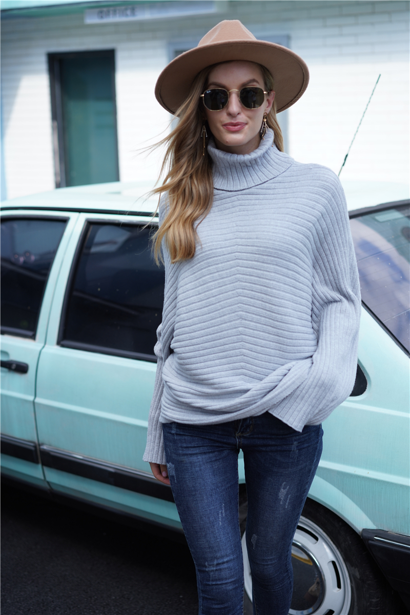 Loose Solid Color Turtleneck Pullover