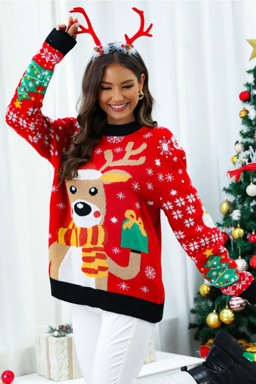 Cartoon Reindeer Christmas Pullover S...