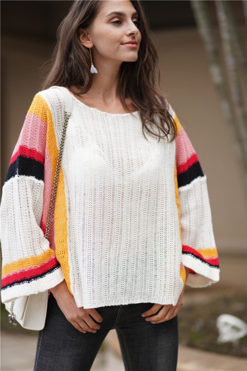 Loose Patchwork Rainbow Knit Sweater