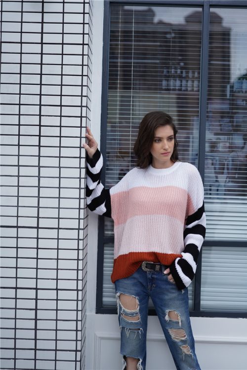 Color Splicing Loose Knit Sweater