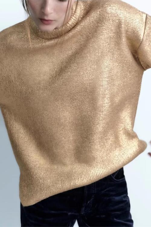 Spring Loose Round Neck Metal Sweater