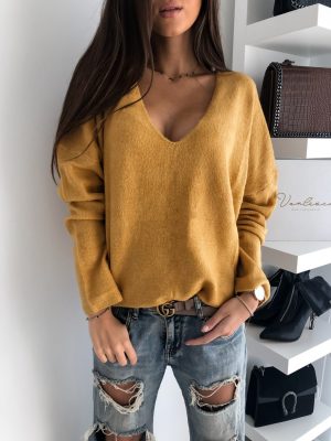 Minimalist Candy Color V-Neck Sweater