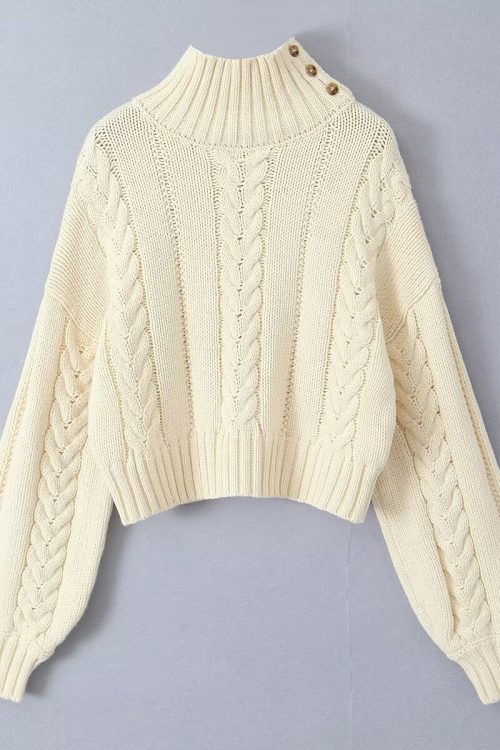 High Neck Loose Cable Knit Sweater