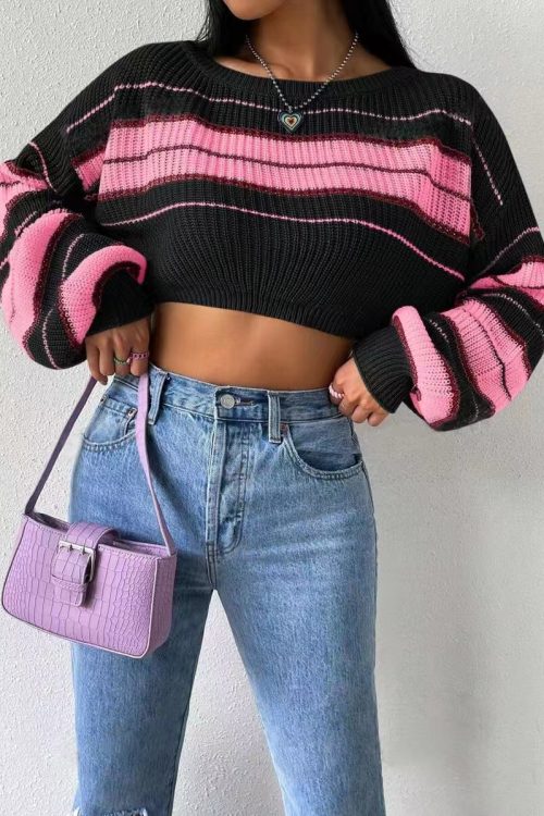 Short Striped Long Sleeve Sweater