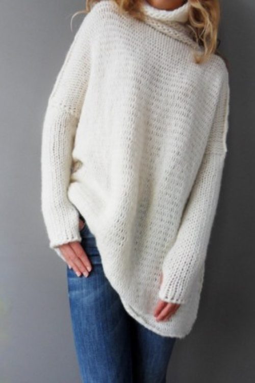 Solid Color Turtleneck Knit Sweater